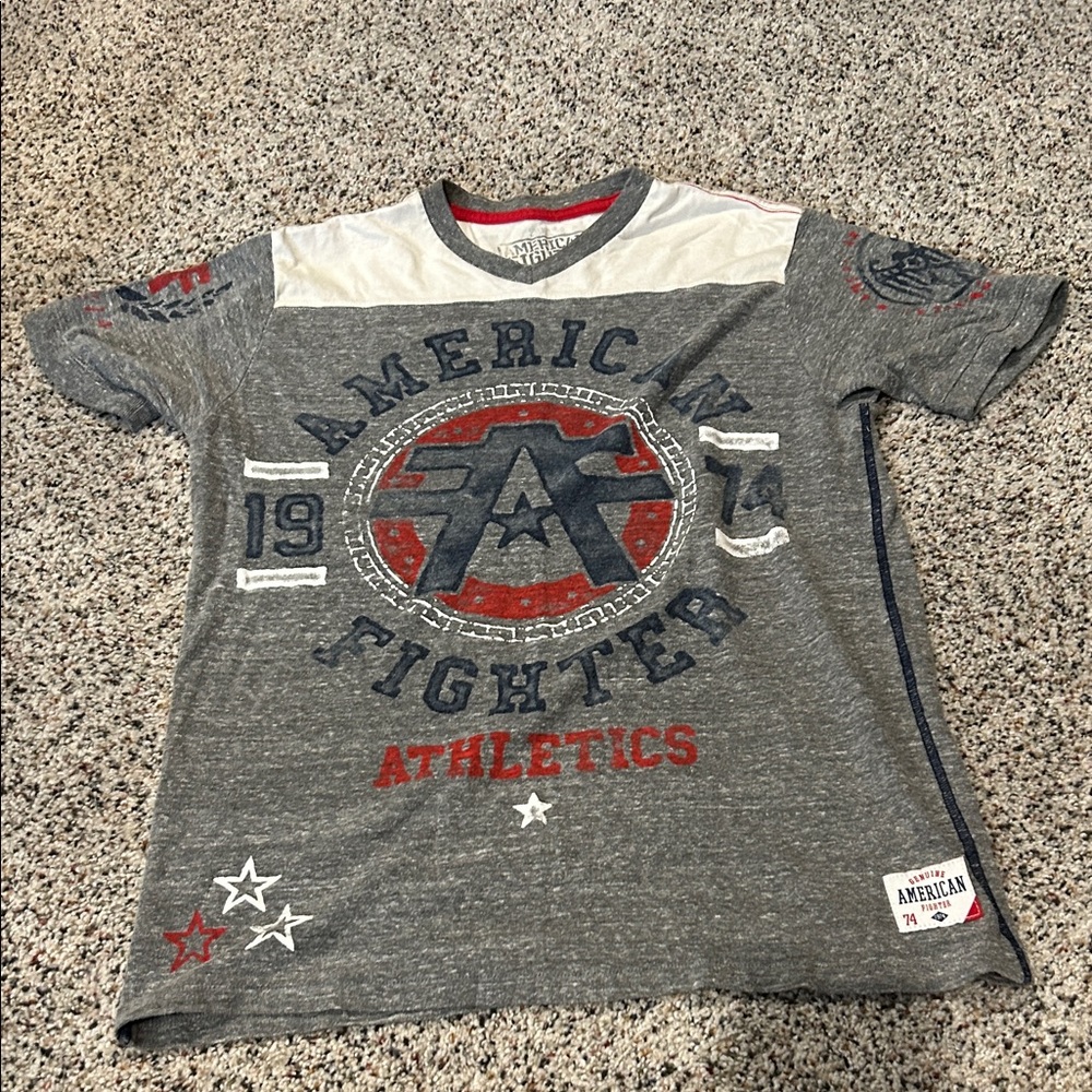 American Fighter Gray and Red mens T-Shirt